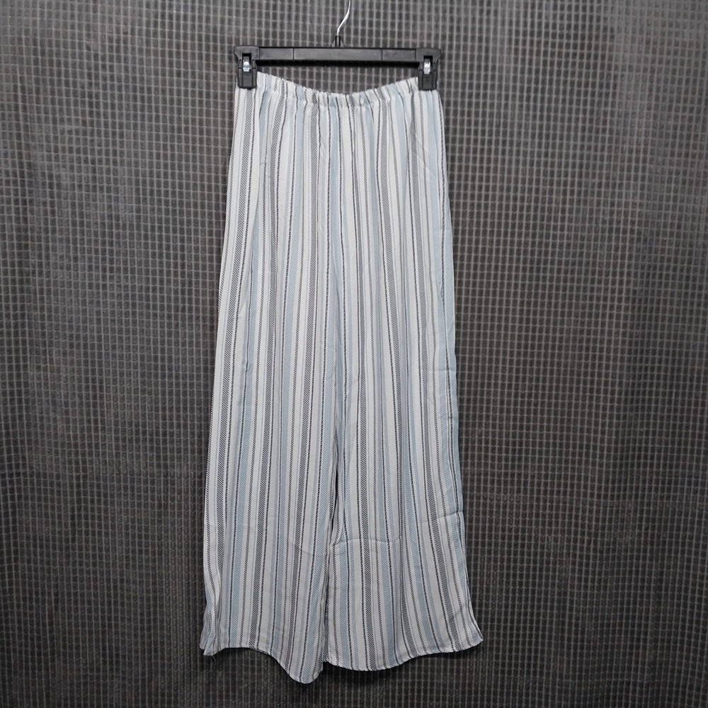 With U Casa Lee Women Pants Wide Leg Striped Elastic Waist Medium Blue White
